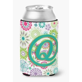 Letter Q Flowers Pink Teal Green Initial Can Or Bottle Hugger Cj2011-Qcc