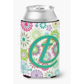 Letter T Flowers Pink Teal Green Initial Can Or Bottle Hugger Cj2011-Tcc