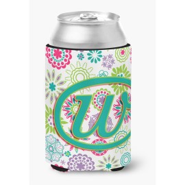 Letter W Flowers Pink Teal Green Initial Can Or Bottle Hugger Cj2011-Wcc