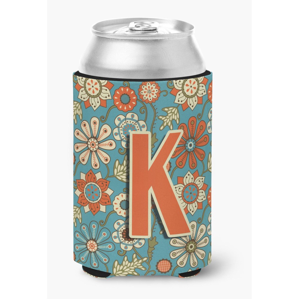 Letter K Flowers Retro Blue Can Or Bottle Hugger Cj2012-Kcc