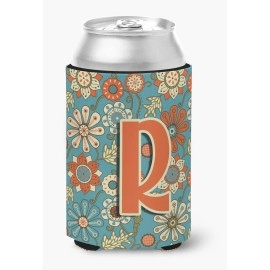 Letter R Flowers Retro Blue Can Or Bottle Hugger Cj2012-Rcc