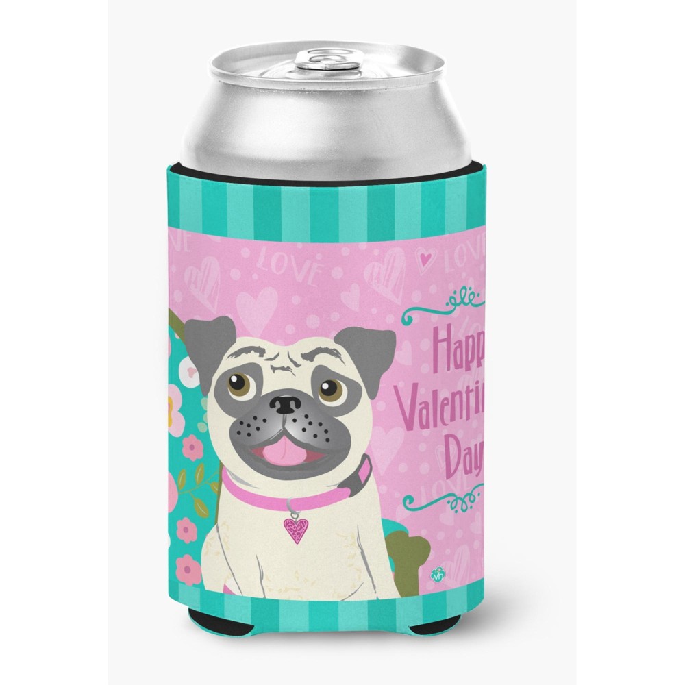 Caroline'S Treasures Happy Valentine'S Day Pug Can Or Bottle Hugger, Multicolor