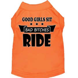 Bitches Ride Screen Print Dog Shirt Orange Lg