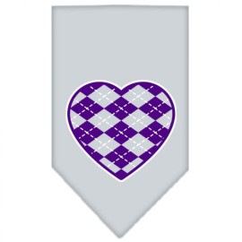 Argyle Heart Purple Screen Print Bandana Grey Small