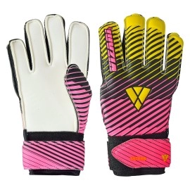 Vizari Sports Saturn Soccer Goalie Goalkeeper Gloves for Kids Youth & Boys, Football Gloves with Grip Boost Padded Palm and fingersave Flat Cut Construction (10, Pink)