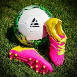 Vizari Kid'S Liga Fg Firm Ground Outdoor Soccer Shoes | Cleats (6 Big Kid, Pink/Yellow)
