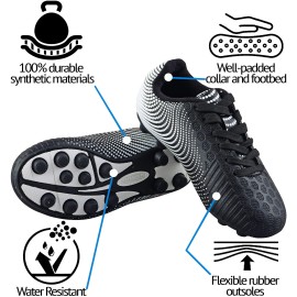 Vizari Stealth Fg Soccer Shoes | Firm Ground Outdoor Soccer Shoes For Boys And Girls | Lightweight And Easy To Wear Youth Outdoor Soccer Cleats | Black/White | Little Kid