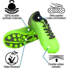 Vizari Stealth Fg Soccer Shoes | Firm Ground Outdoor Soccer Shoes For Boys And Girls | Lightweight And Easy To Wear Youth Outdoor Soccer Cleats | Green/Black | Little Kid