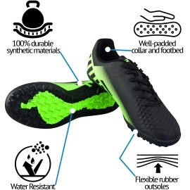 Vizari Santos Adult Men Women Turf Soccer Shoes For Indoor And Outdoor Artificial Turf Surfaces (Black Green, Us_Footwear_Size_System, Adult, Men, Numeric, Medium, Numeric_12)