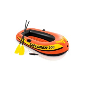 INTEX 58331EP Explorer 200 Inflatable Boat Set: Includes Deluxe Aluminum Oars and Mini Hand-Pump - Dual Air Chambers - Grab Rope - 2-Person - 210lb Weight Capacity