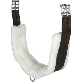 Intrepid International English Girth with Fleece - Breathable Lightweight Horse Girth for English Saddle, Double Elastic Easy Attachment, Brown with White Fleece, 54
