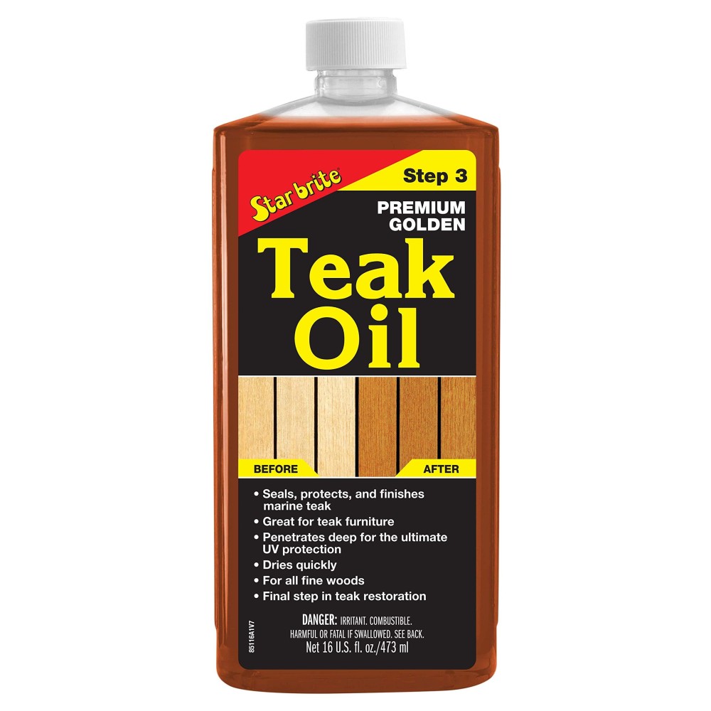 STAR BRITE Premium Golden Teak Oil - Ultimate Sealer, Preserver & Finish for Outdoor Teak & Fine Woods - Ideal for Boats, Furniture, Shower Stools - 16 Ounce (085116)