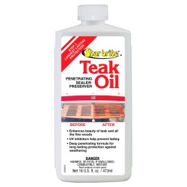 STAR BRITE Marine Grade Teak Oil - Long-Lasting, UV-Resistant Wood Sealer & Preserver With UV Protection for Boats, Outdoor Furniture & All Fine Wood - 16 Ounce (081616)