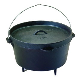 Texsport Cast Iron Dutch Oven with Legs, Lid, Dual Handles and Easy Lift Wire Handle, 8 Quart