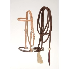 Tough 1 Royal King Browband Headstall Bosal/Cotton Cord Mecate Set, Light Oil