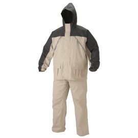 Coleman PVC/Nylon Rain Suit, Black/Tan, Large