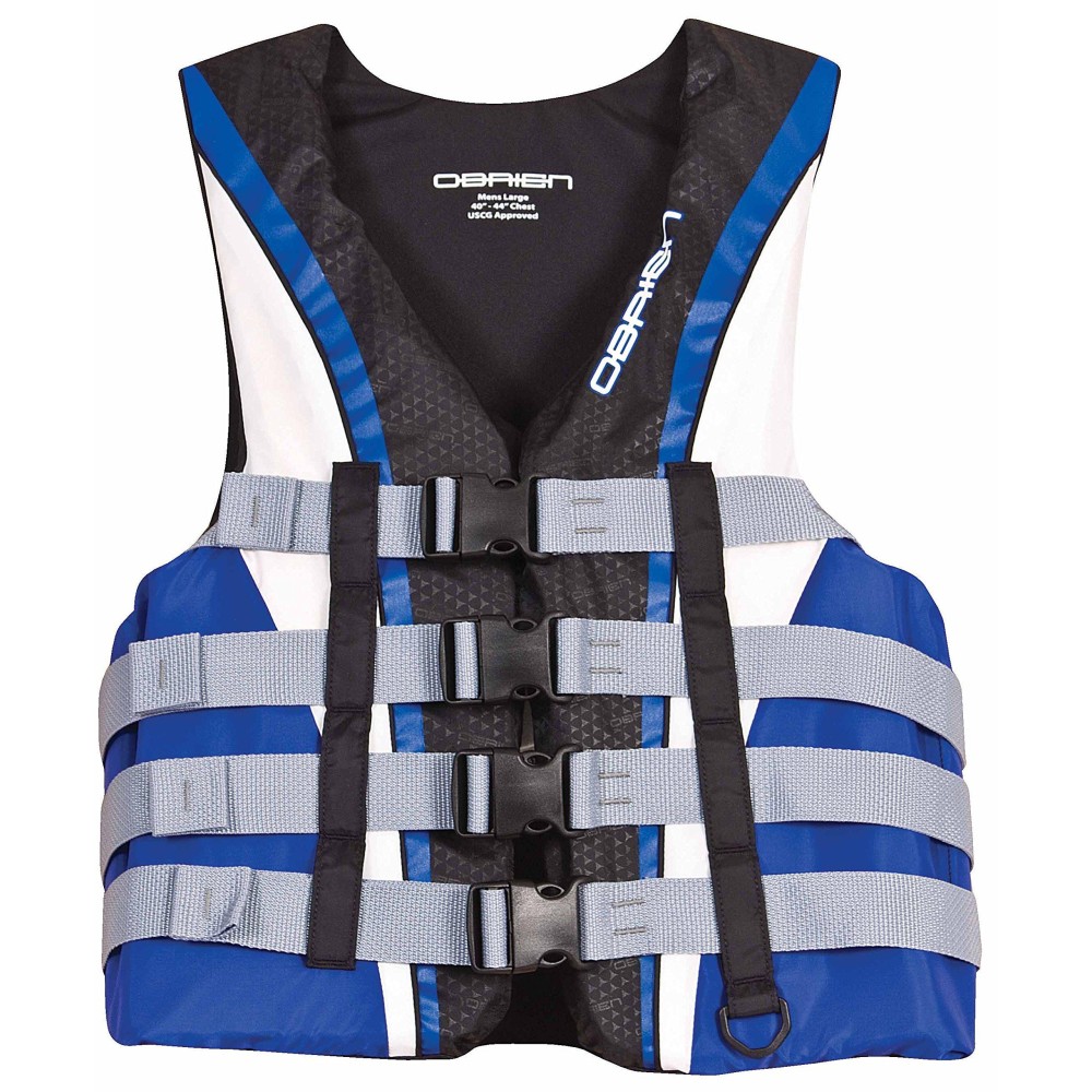 O'Brien Men's 4 Buckle Nylon Pro Life Vest (Blue/White/Black, Small, Chest 32-36-Inch)