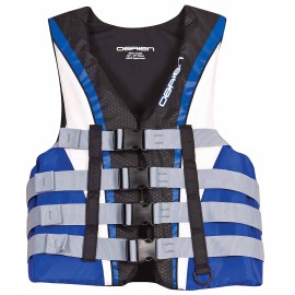 OBrien Mens 4 Buckle Nylon Pro Life Vest (Blue/White/Black, X-Large, Chest 44-48-Inch)