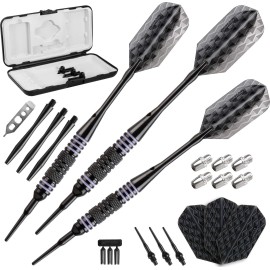 Viper Bobcat Adjustable Weight Soft Tip Darts with Storage/Travel Case: Black Coated Brass, Purple Rings, 16-18 Grams