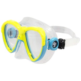 AKONA Tumbler Mask. Fun and Playful Two Lens Childs Snorkeling mask - Blue/Green