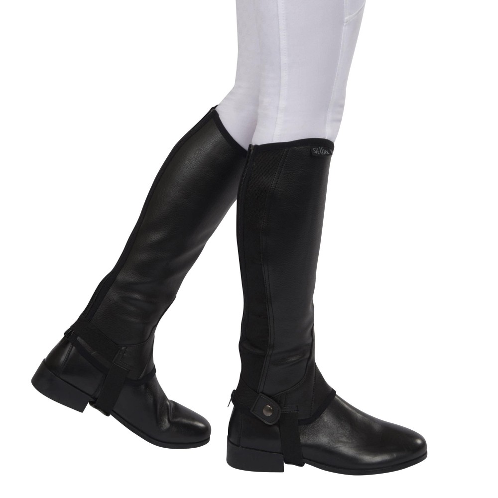 SAXON. Equileather Half Chaps, Black, Adults Small