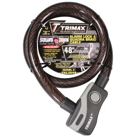 Trimax Alarmed Lock & Quadra-Braid Cable 4' L X 25Mm TAL2548, Card Packaging , Black