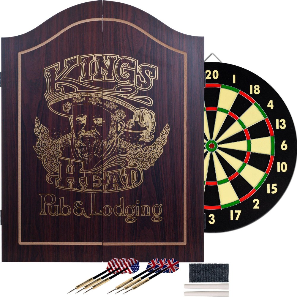 Kings Head Dark Wood Dartboard Cabinet Set