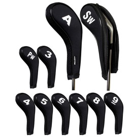 Andux Number Print Golf Iron Club Head Covers with Zipper Long Neck 10pcs/Set Black