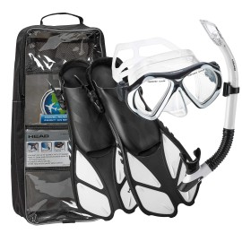 HEAD Snorkel Collection Sailor Splash Quest Superior Mask Fin Snorkel Set with Snorkeling Gear Bag, Splash White - S/M