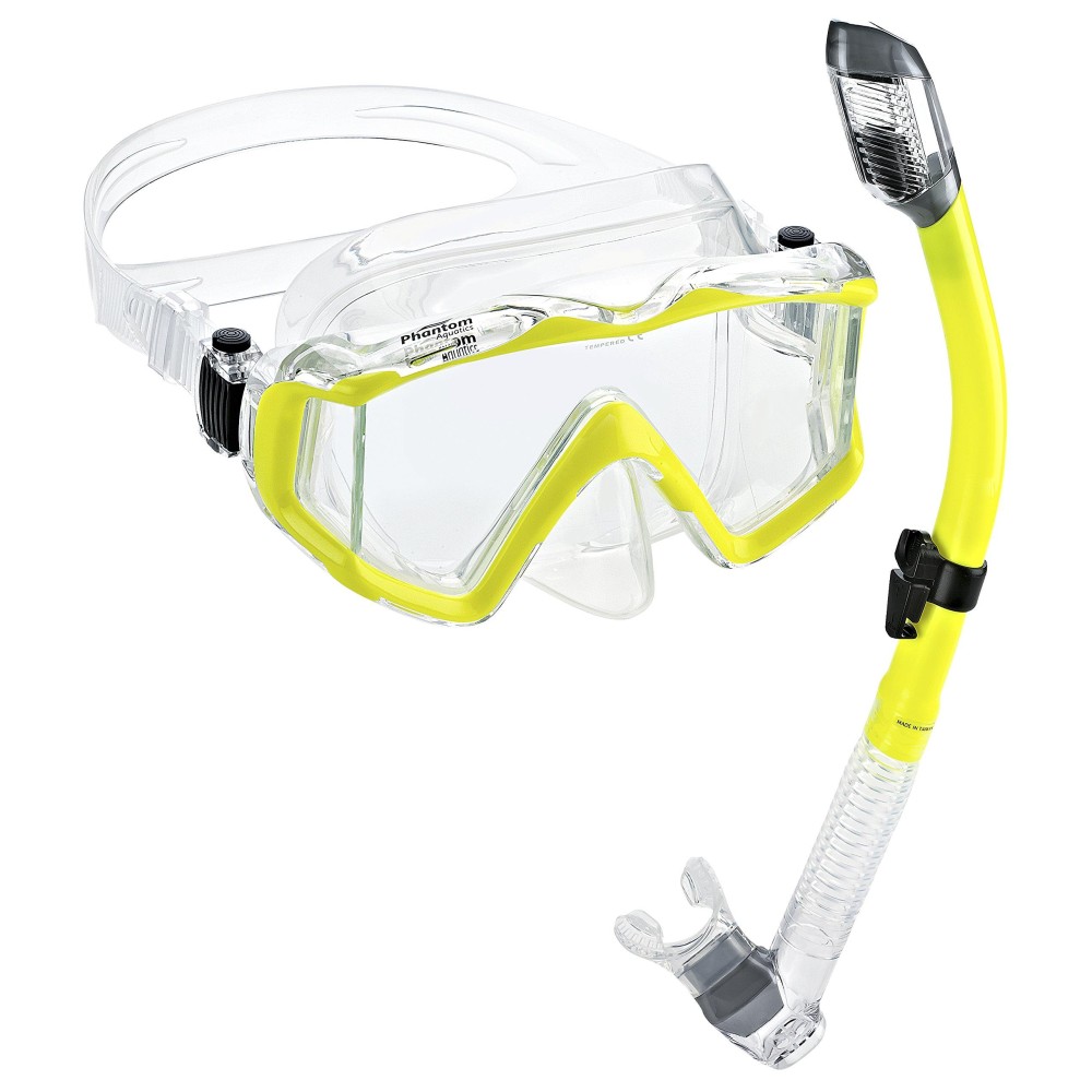 Phantom Aquatics Panoramic Scuba Mask Snorkel Set (Yellow) (PAQPMSC-YL)