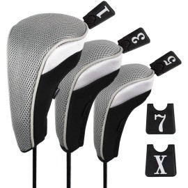 Andux 3pcs/Set Golf 460cc Driver Fairway Wood Club Head Covers with Interchangeable NO. Tags Grey
