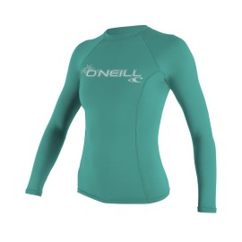 O'Neill Women's Basic Skins Upf 50+ Long Sleeve Rash Guard, Light Aqua, Large