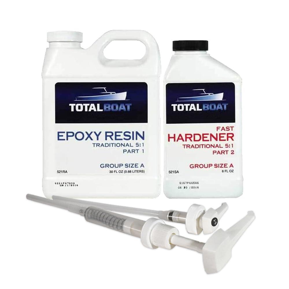 TotalBoat 5:1 Epoxy Resin Kit (Quart, Fast Hardener), Marine Grade Epoxy for Fiberglass and Wood Boat Building and Repair