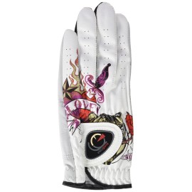 easyglove Animals_Tiger-Gold Mens Golf Glove (White), Small, Worn on Left Hand