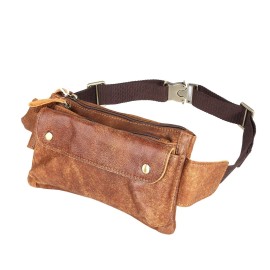 Loyofun Unisex Brown Genuine Leather Waist Bag Messenger Fanny Pack Bum Bag