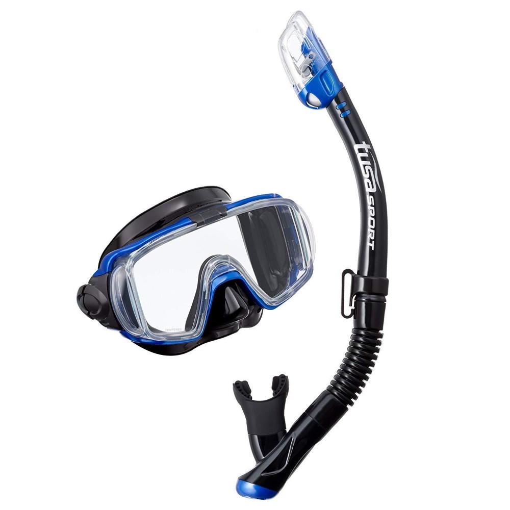 TUSA Sport Adult Visio Tri-Ex Black Series Mask and Dry Snorkel Combo, Black/Metallic Blue