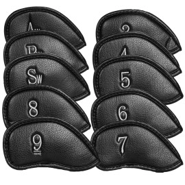 HIFROM 10pcs Thick Synthetic Leather Golf Club Iron Headcover Head Covers Protector Set for Most Major Brands 3-SW