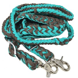 CHALLENGER Western Nylon Braided Roping Knotted Barrel Reins Sea Green Brown 60764
