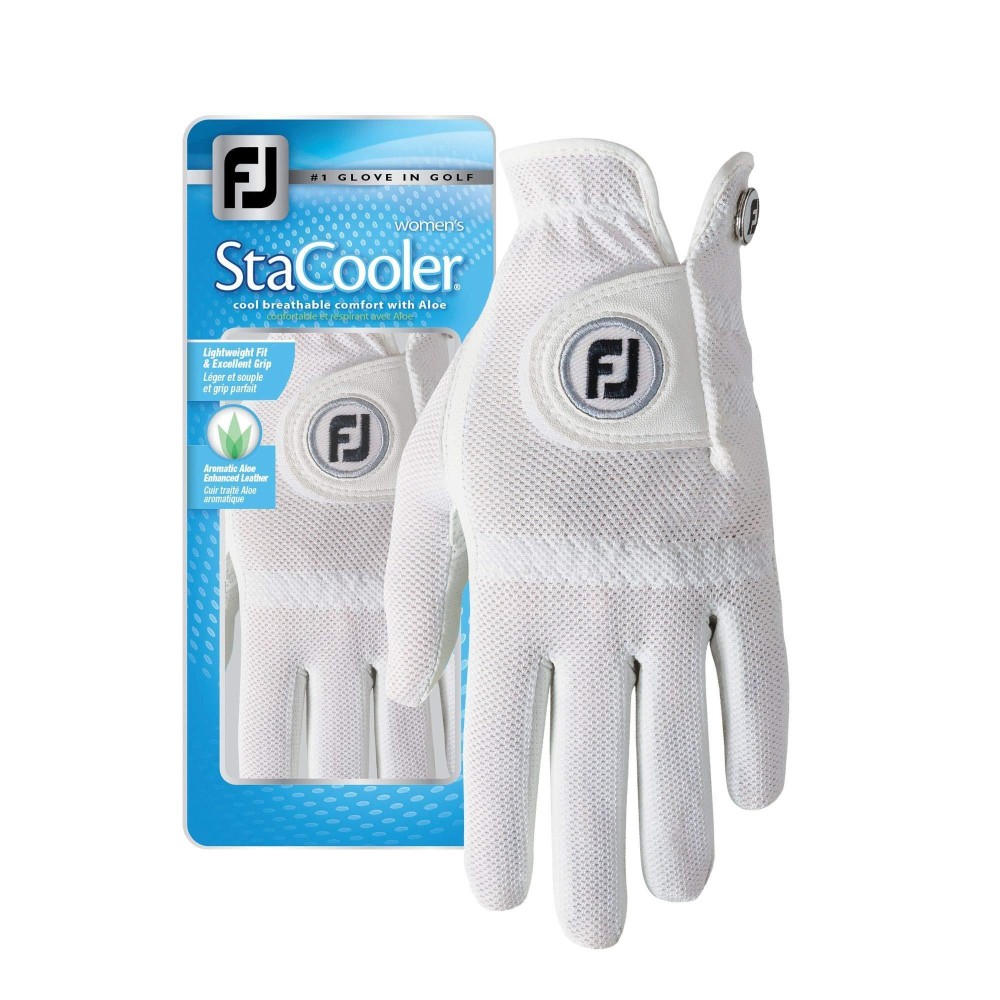 FootJoy Womens StaCooler Golf Glove, Pearl Medium/Large, Worn on Left Hand