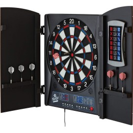 Fat Cat Mercury Electronic Dartboard, Built In Cabinet Doors With Integrated Scoreboard, Dart Storage For 6 Darts, Dual Display In Two Colors, Compact Target Face For Fast Play