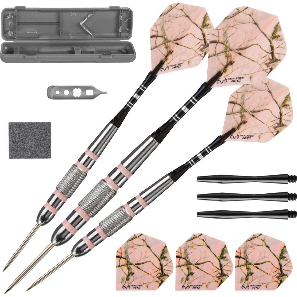 Fat Cat by GLD Products Realtree APC Pink Camo Steel Tip Darts with Storage/Travel Case, 23 Grams , Black