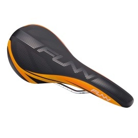 Funn Adlib Mountain Bike Saddle with Durable CrMo Rails, Tough and Lightweight Bike Seat, Slim Shape Vinyl Leather Covered Bicycle Saddle for MTB, BMX and Road Bike (Orange)