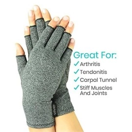 Vive Arthritis gloves - Men, Women Rheumatoid compression Hand glove for Osteoarthritis- Arthritic Joint Pain Relief - carpal Tunnel Wrist Support - Open Finger, Fingerless Thumb for computer Typing