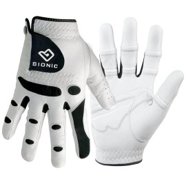 Bionic StableGrip Natural Fit Mens Golf Glove (White, Fits on Right Hand, M/L)