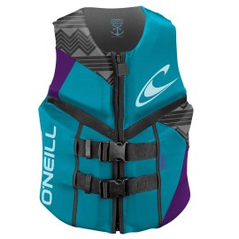 O'Neill Wetsuits Women's Reactor USCG Life Vest , Turquoise/Ultraviolet/Graphite, 10