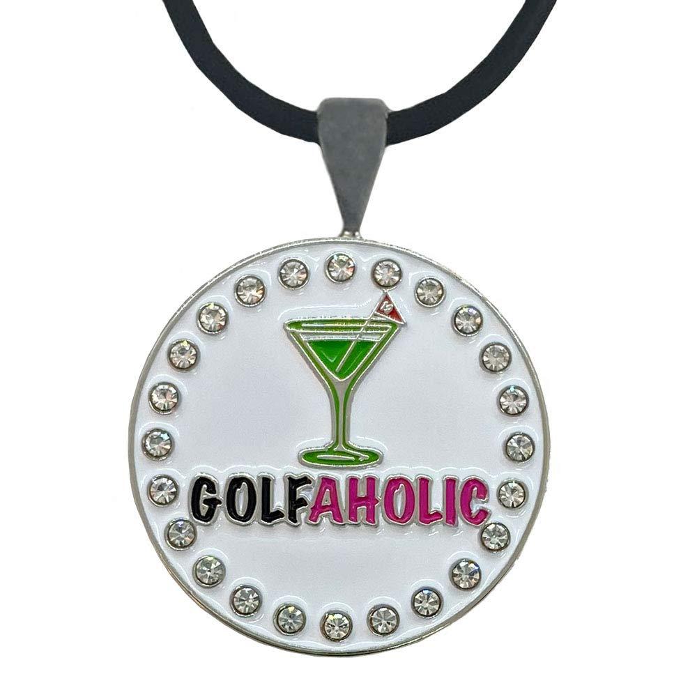 Giggle Golf Bling Golf Ball Marker With A Magnetic Pendant Necklace for Women (Golfaholic)