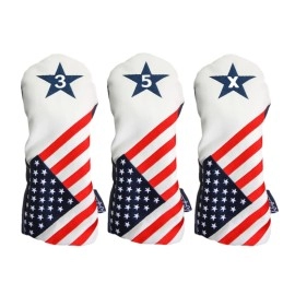 USA 3, 5, X Headcover Patriot Golf Vintage Retro Patriotic Fairway Wood Head Cover Fits All Modern Fairway Wood Clubs