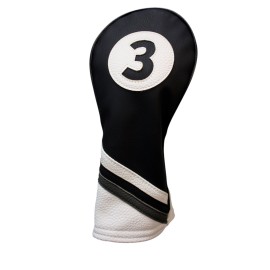 Golf Headcover Black and White Leather Style #3 Fairway Head Cover Fits Fairway Wood Clubs
