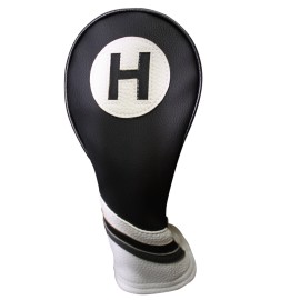 Majek Golf Headcover Black and White Leather Style #3 Hybrid Head Cover Fits Most Hybrid Clubs