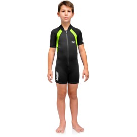 Cressi Kids Swimsuit Short Sleeve, Black/Lime, M